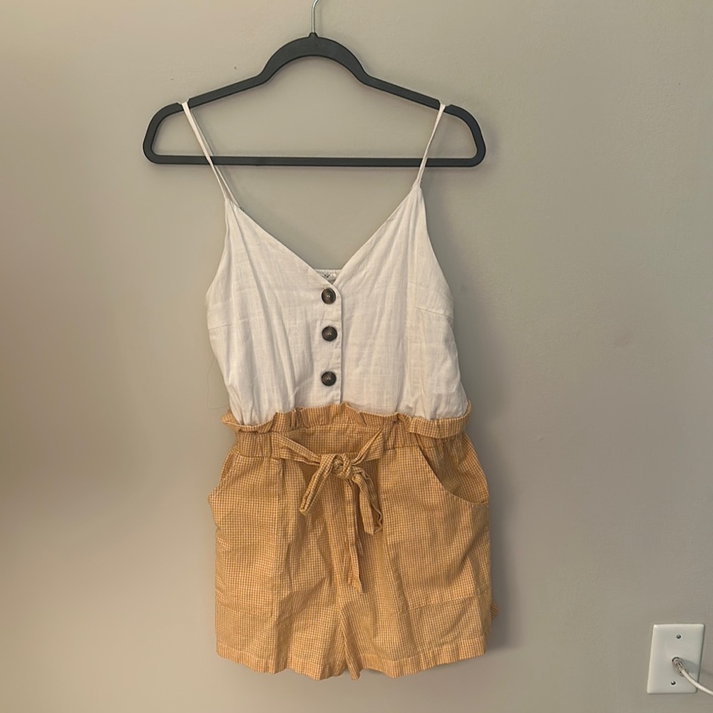 Stylish White and Tan Jumpsuit